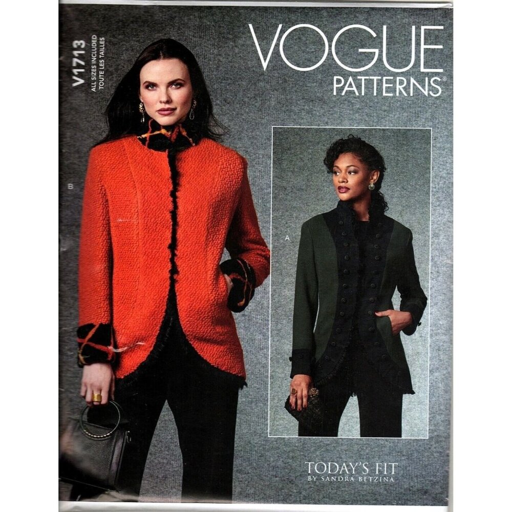 Vogue V1713 Misses All Sizes Designer Sandra Betzina Jacket Uncut Sewing Pattern